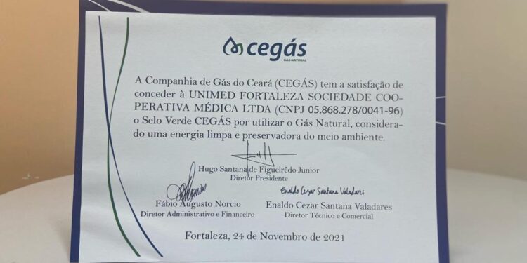 Hospital Materno-Infantil da Unimed Fortaleza recebe “Selo Verde” da CEGÁS